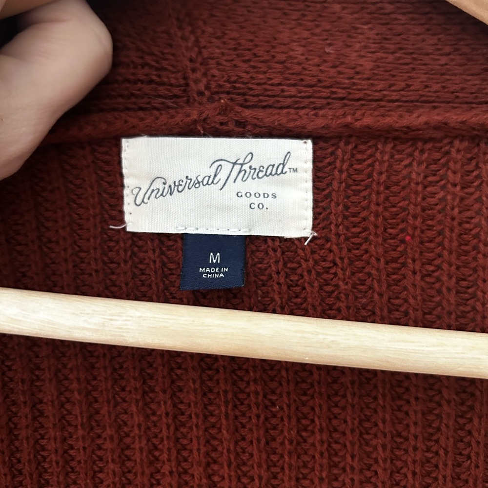 Universal Thread Medium Rich Burgundy Rust Open Front Knit Cotton Cardigan - Picture 2 of 6